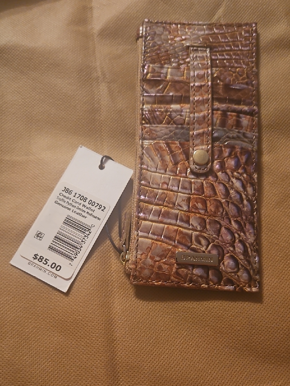 Brahmin Cognac Croc-Embossed Leather Key & Card Holder